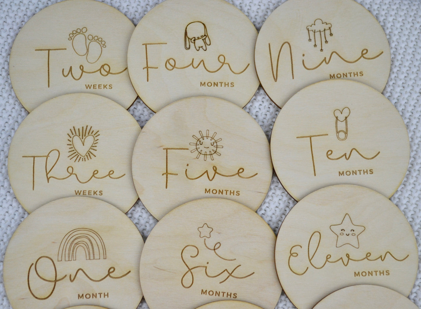Wooden Monthly Baby Milestone Cards | Baby Shower Gift | Engraved Wood Discs | Modern Baby Photo Props