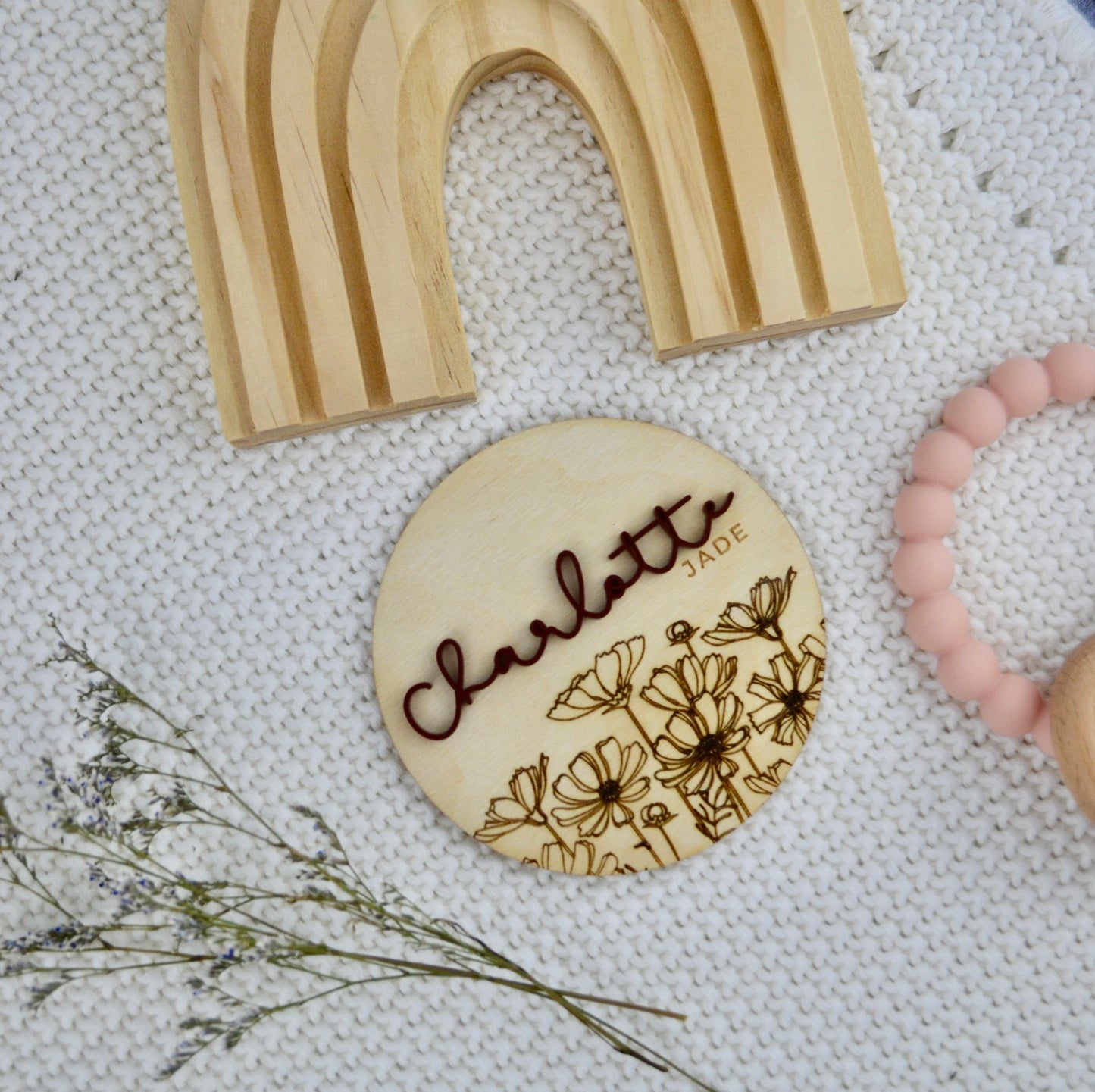 Wooden Monthly Baby Milestone Cards | Baby Shower Gift | Engraved Wood Discs | Modern Baby Photo Props