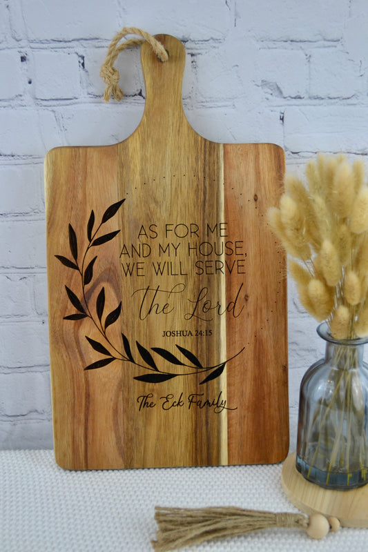 Personalized Cutting Board | Family Name | Religious | Joshua 24:15 | 16" x 8.75" | Custom Gift | Housewarming | Wedding