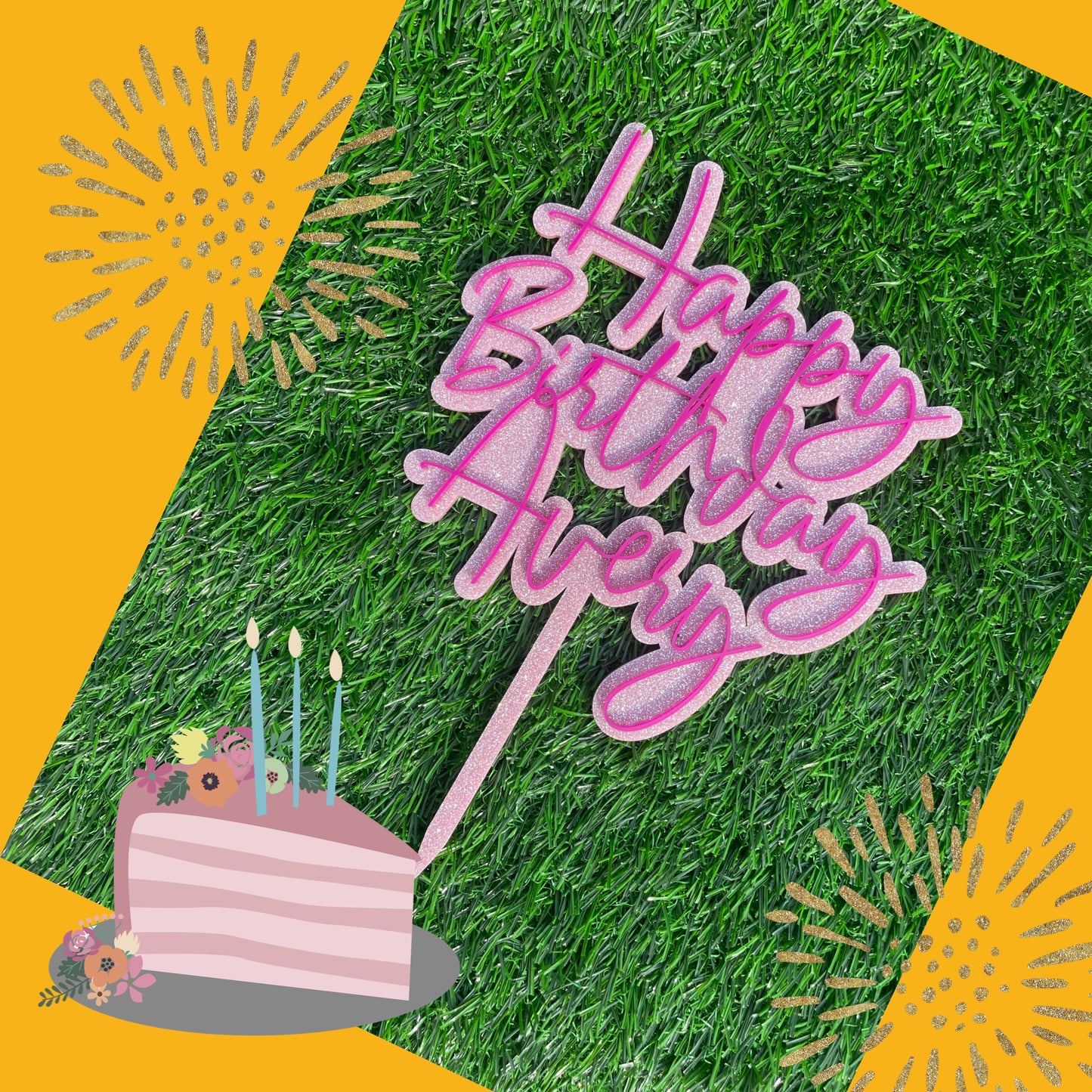 Acrylic Personalized Happy Birthday Cake Topper | Colorful Cake Topper | Two-Layer Topper