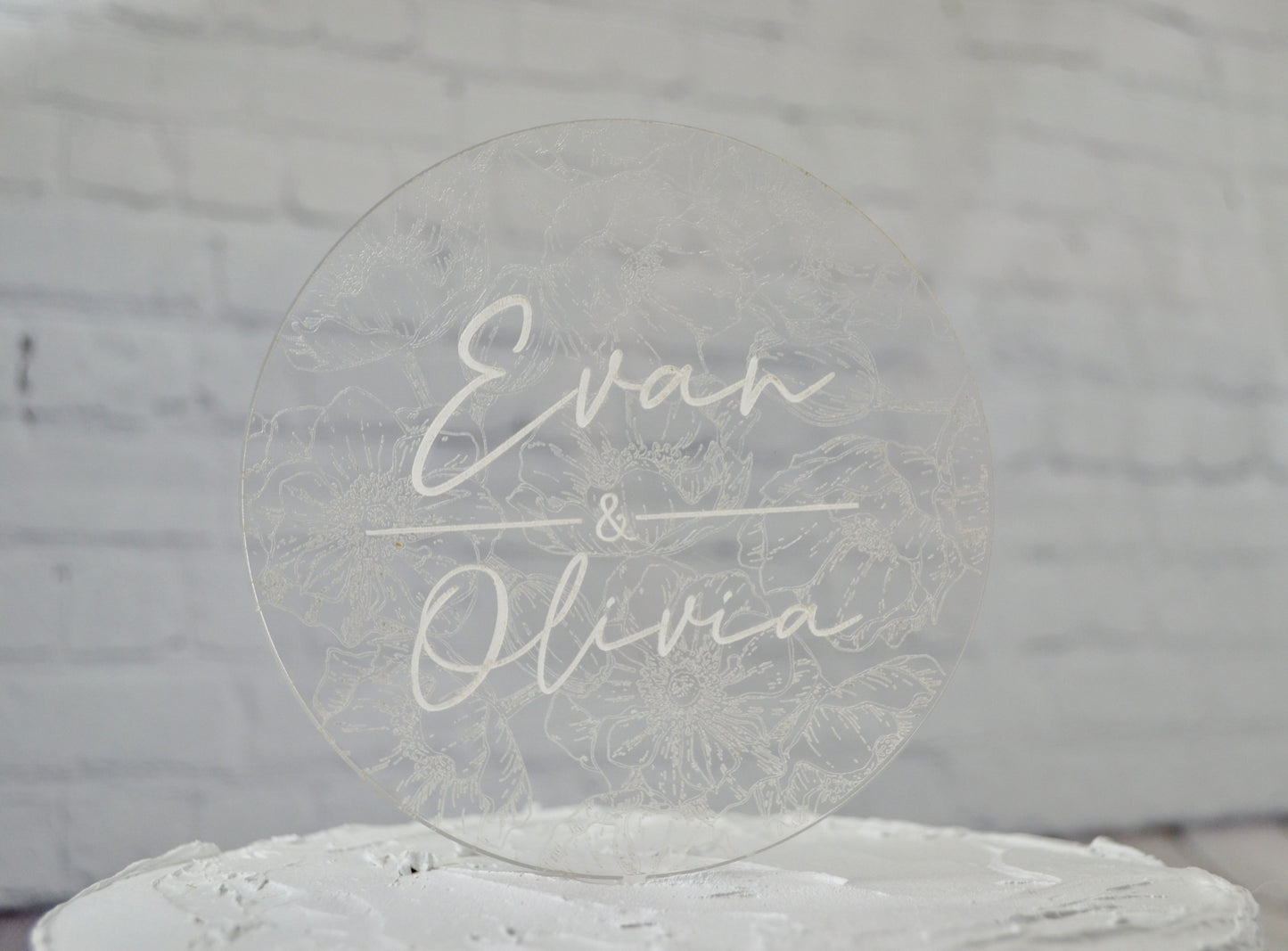 Personalized Clear Acrylic Wedding Cake Topper | Anniversary Cake Topper | Intricate Floral Detail | Minimalist | Vow Renewal Topper