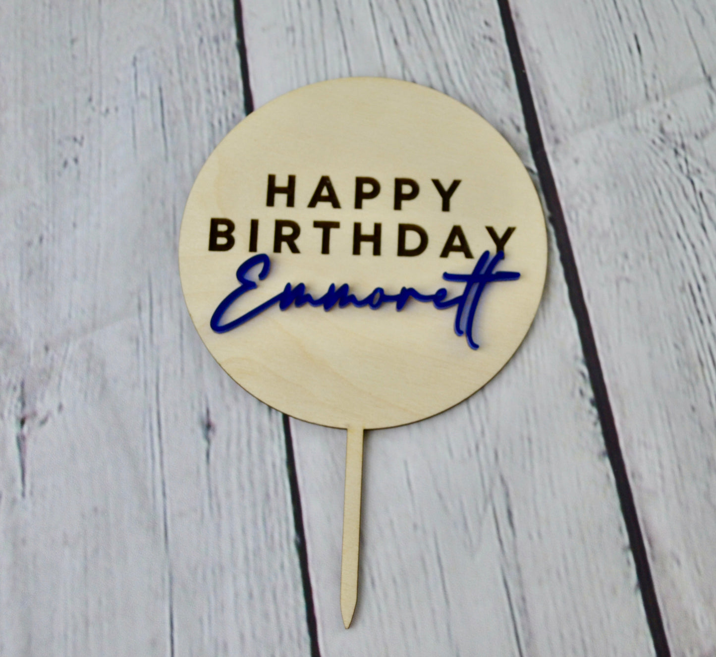Personalized Wood Acrylic Birthday Cake Topper | Name Cake Topper | Happy Birthday Round Disc Topper