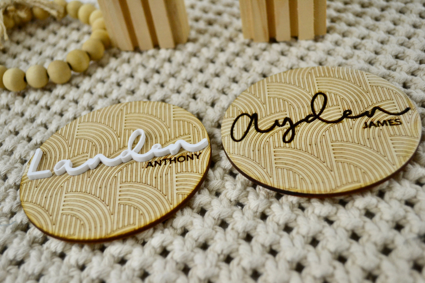 Wooden Monthly Baby Milestone Cards | Baby Shower Gift | Engraved Wood Discs | Modern Baby Photo Props