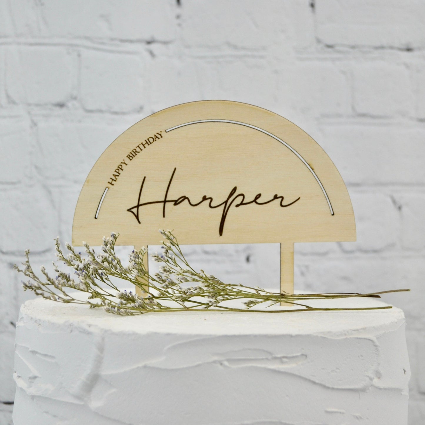 Personalized Wood Happy Birthday Cake Topper | Happy Anniversary Name Cake Topper | Retirement Topper | Custom Arch Boho Cake Topper