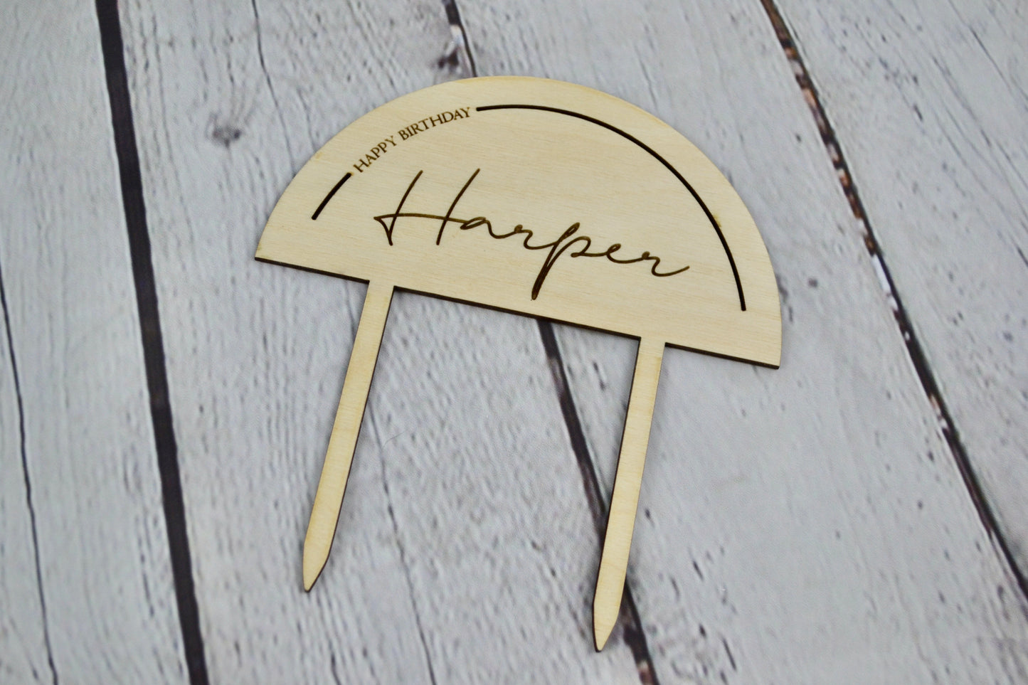 Personalized Wood Happy Birthday Cake Topper | Happy Anniversary Name Cake Topper | Retirement Topper | Custom Arch Boho Cake Topper