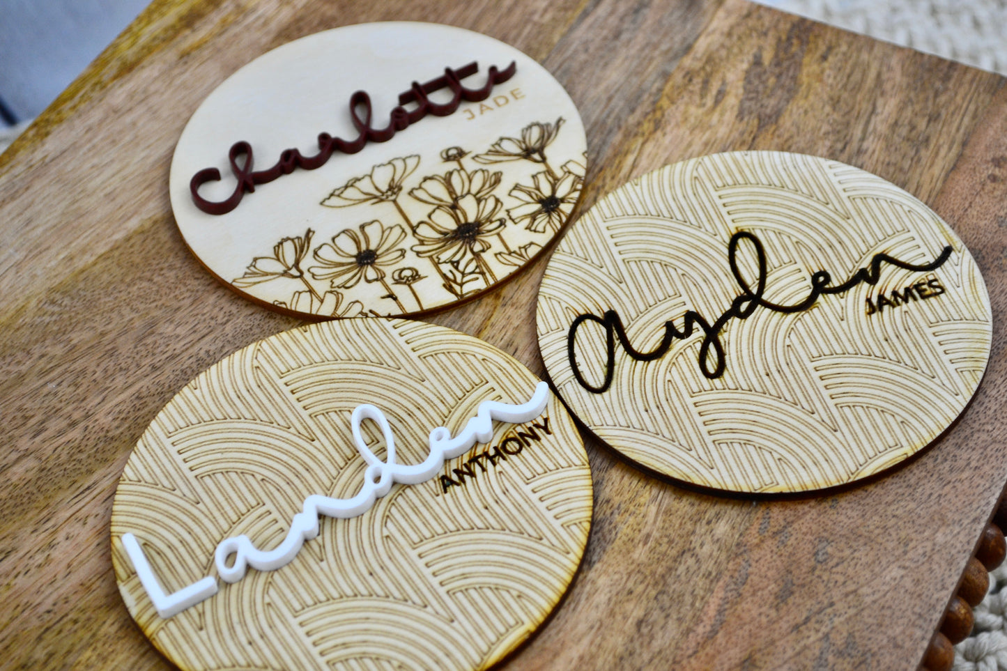 Wooden Monthly Baby Milestone Cards | Baby Shower Gift | Engraved Wood Discs | Modern Baby Photo Props