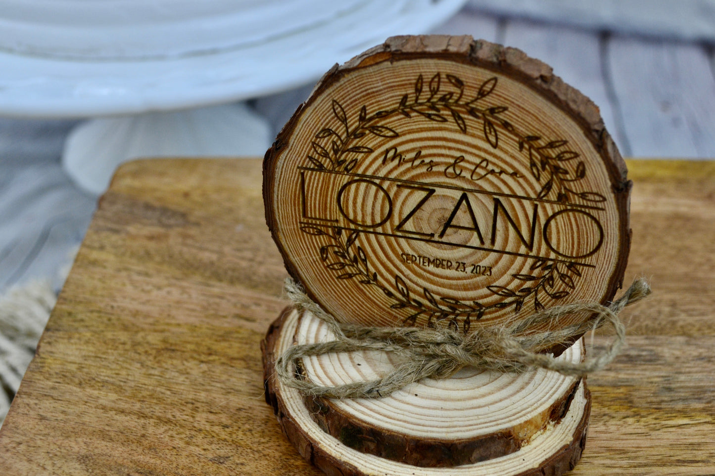 Personalized Pine Branch Cake Topper | Rustic Wedding Decor | Engraved Wedding Cake Topper