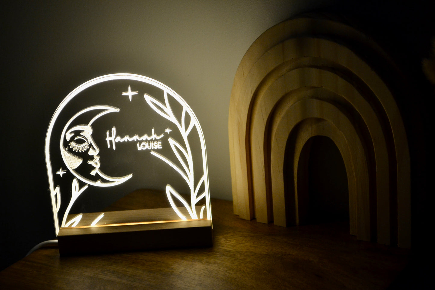 Personalized Acrylic Boho Moon Night Light | LED Night Light | Nursery | Kids Room | Baby Shower Gift