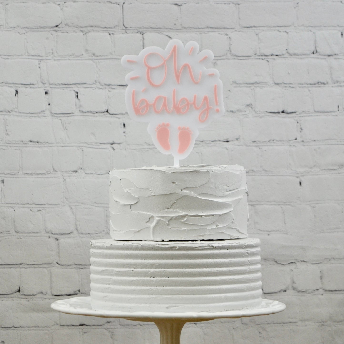 Acrylic "Oh Baby" Baby Shower Cake Topper | Gender Reveal | Sprinkle Cake Topper | Tiny Feet | Two-Layer Topper