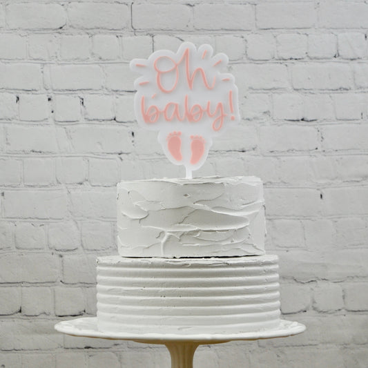 Acrylic "Oh Baby" Baby Shower Cake Topper | Gender Reveal | Sprinkle Cake Topper | Tiny Feet | Two-Layer Topper