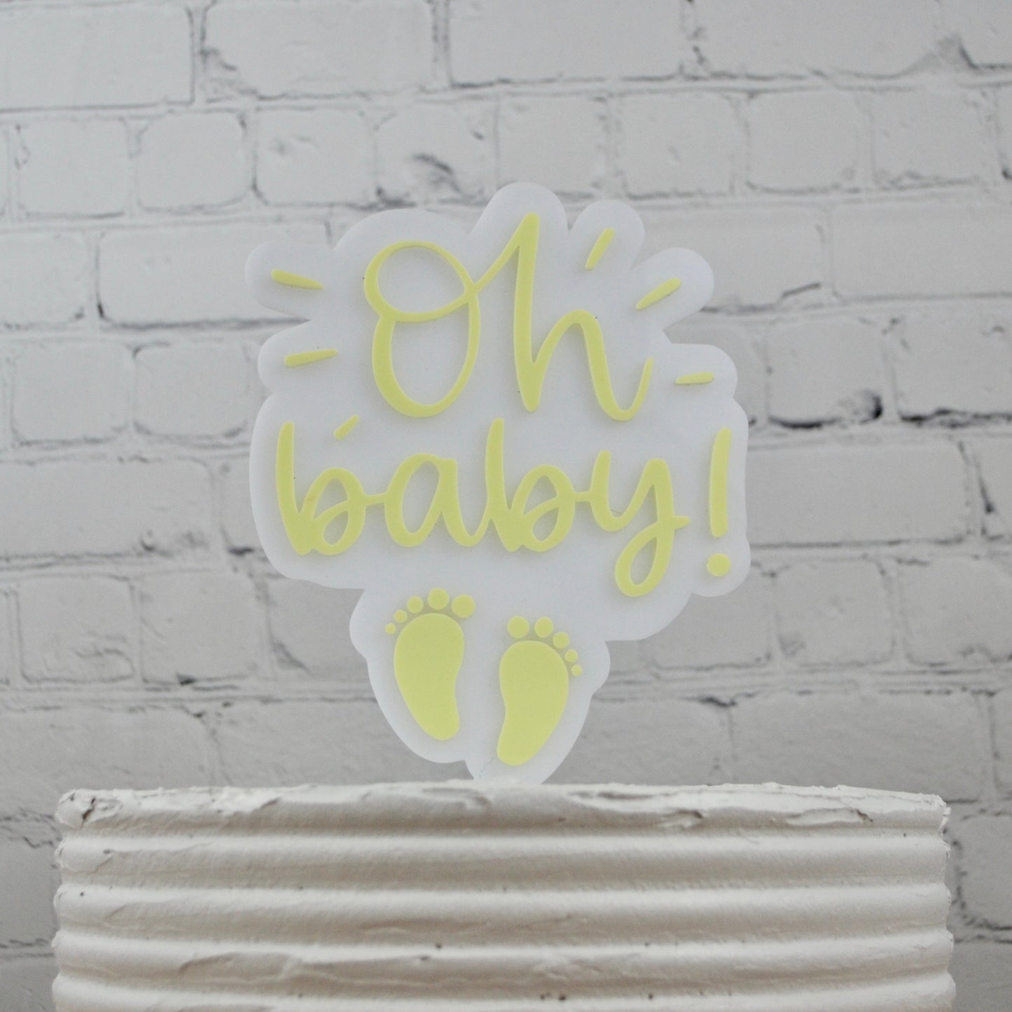 Acrylic "Oh Baby" Baby Shower Cake Topper | Gender Reveal | Sprinkle Cake Topper | Tiny Feet | Two-Layer Topper