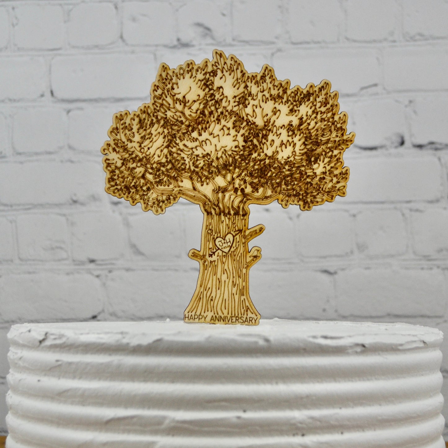 Personalized Rustic Tree Cake Topper | Custom Anniversary Wood Cake Topper | Outdoor Mountain Wedding | Bridal Shower Cake Topper