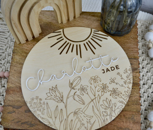Personalized Wooden and Acrylic Baby Name Announcement Sign | Birth Announcement | Modern | Newborn Photo Prop