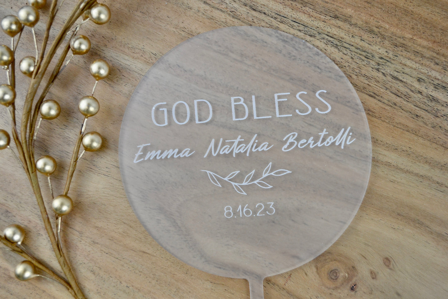 Acrylic Personalized Baptism Christening Cake Topper | God Bless Cake Topper