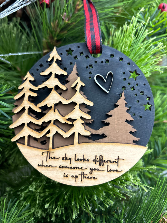 Personalized Memorial Ornament | Laser Engraved Wood Ornament | The Sky Looks Different | Christmas Keepsake Ornament | Holiday Gift