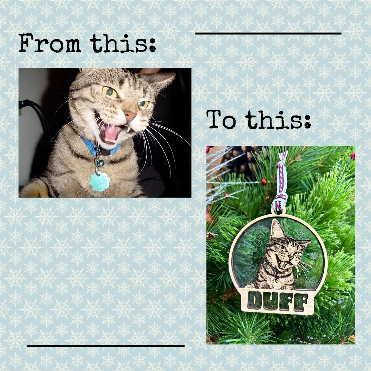Personalized Pet Keepsake Ornament | Laser Engraved Wood and Acrylic Ornament | Pet Portrait | Christmas Ornament | Holiday Gift