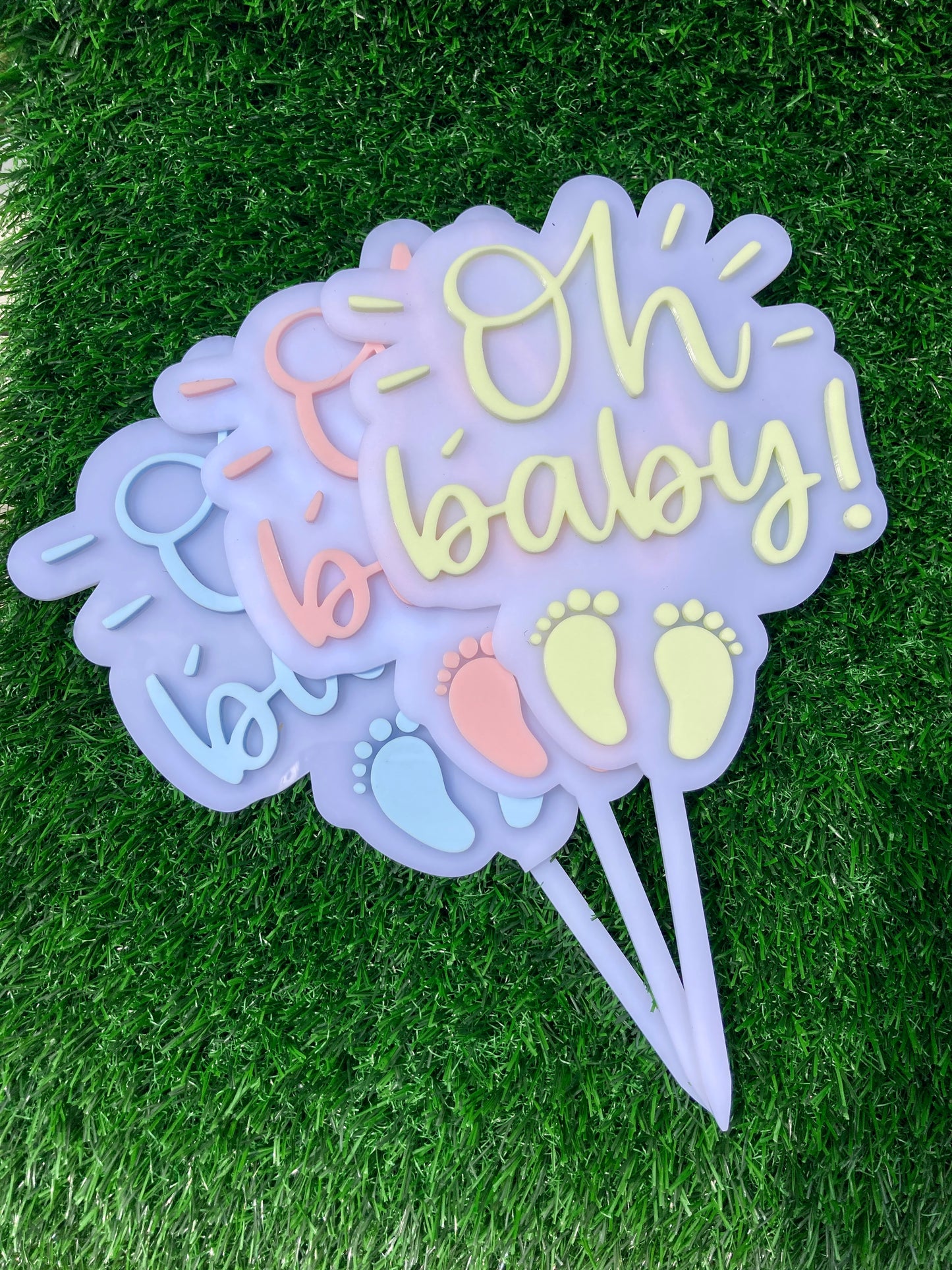 Acrylic "Oh Baby" Baby Shower Cake Topper | Gender Reveal | Sprinkle Cake Topper | Tiny Feet | Two-Layer Topper