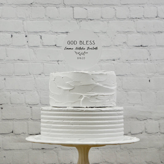 Acrylic Personalized Baptism Christening Cake Topper | God Bless Cake Topper