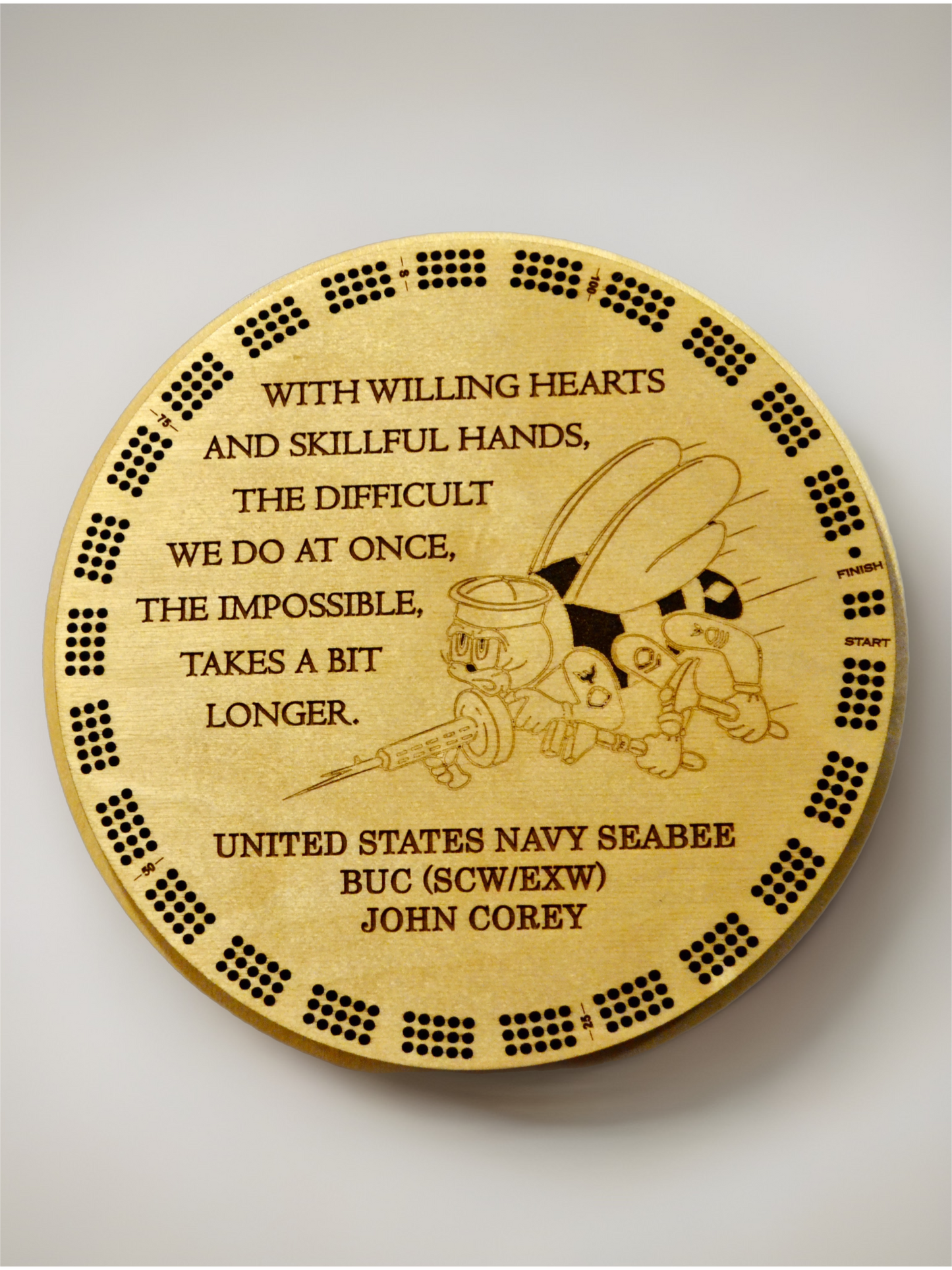 Personalized Navy Seabee Wood Cribbage Board | Laser Engraved Cribbage Board | Retirement Gift