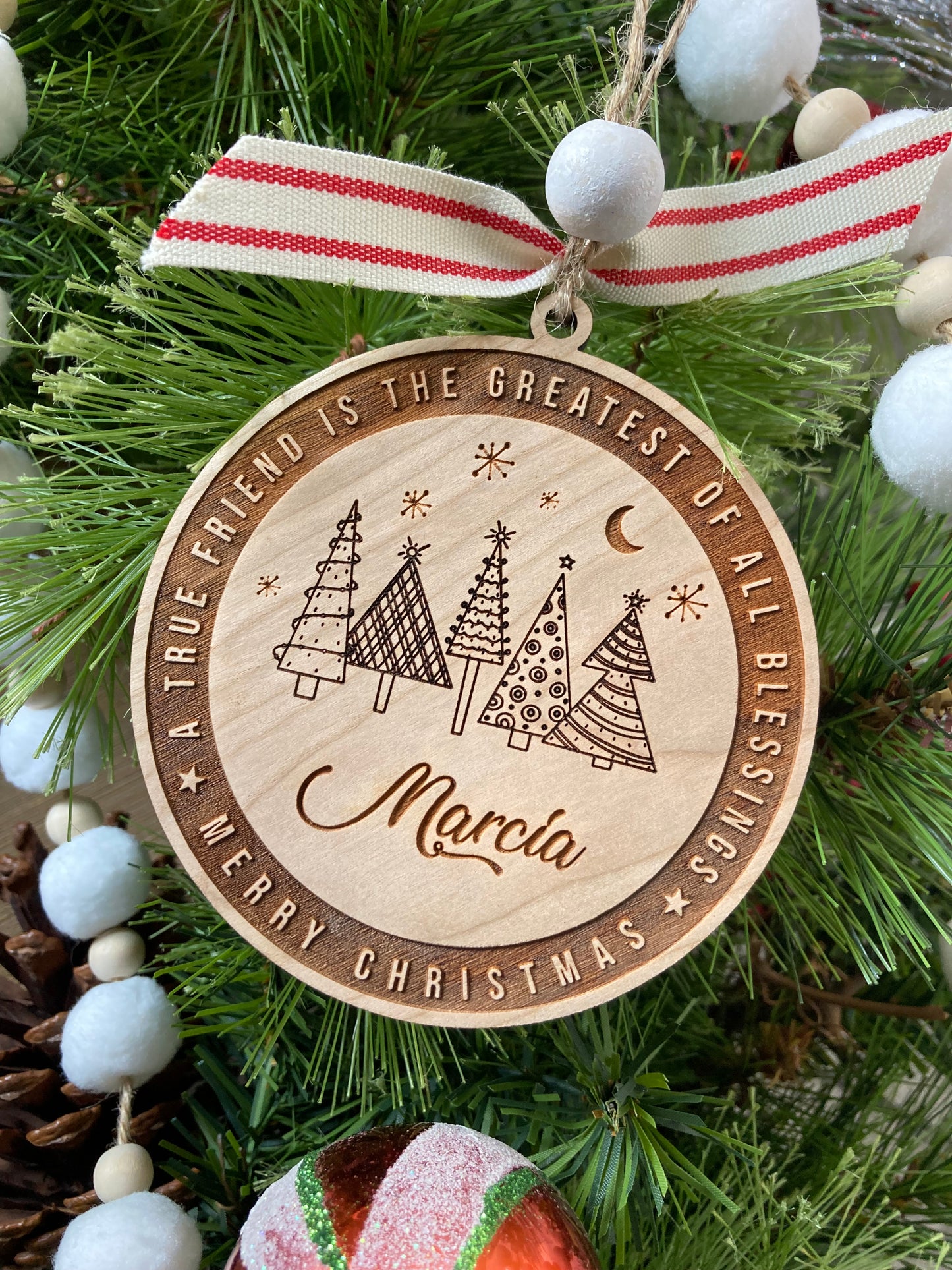 Personalized Friendship Christmas Ornament | Laser Engraved | A True Friend is the Greatest of all Blessings | Holiday Ornament | Friendship Keepsake