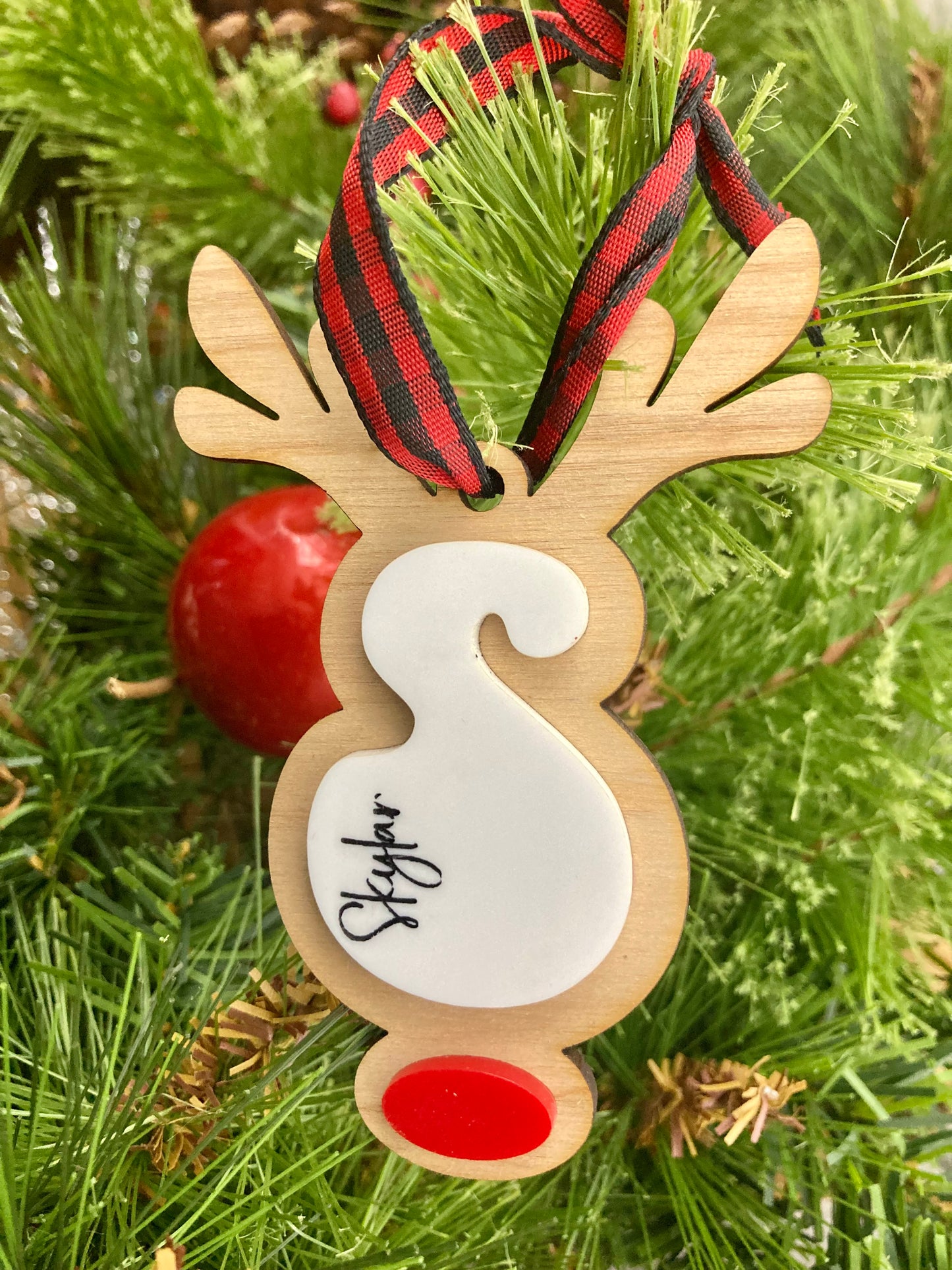 Personalized Boho Retro Reindeer Christmas Ornament | Stocking Hanger | Laser Engraved | Christmas Keepsake Ornament | Holiday Gift