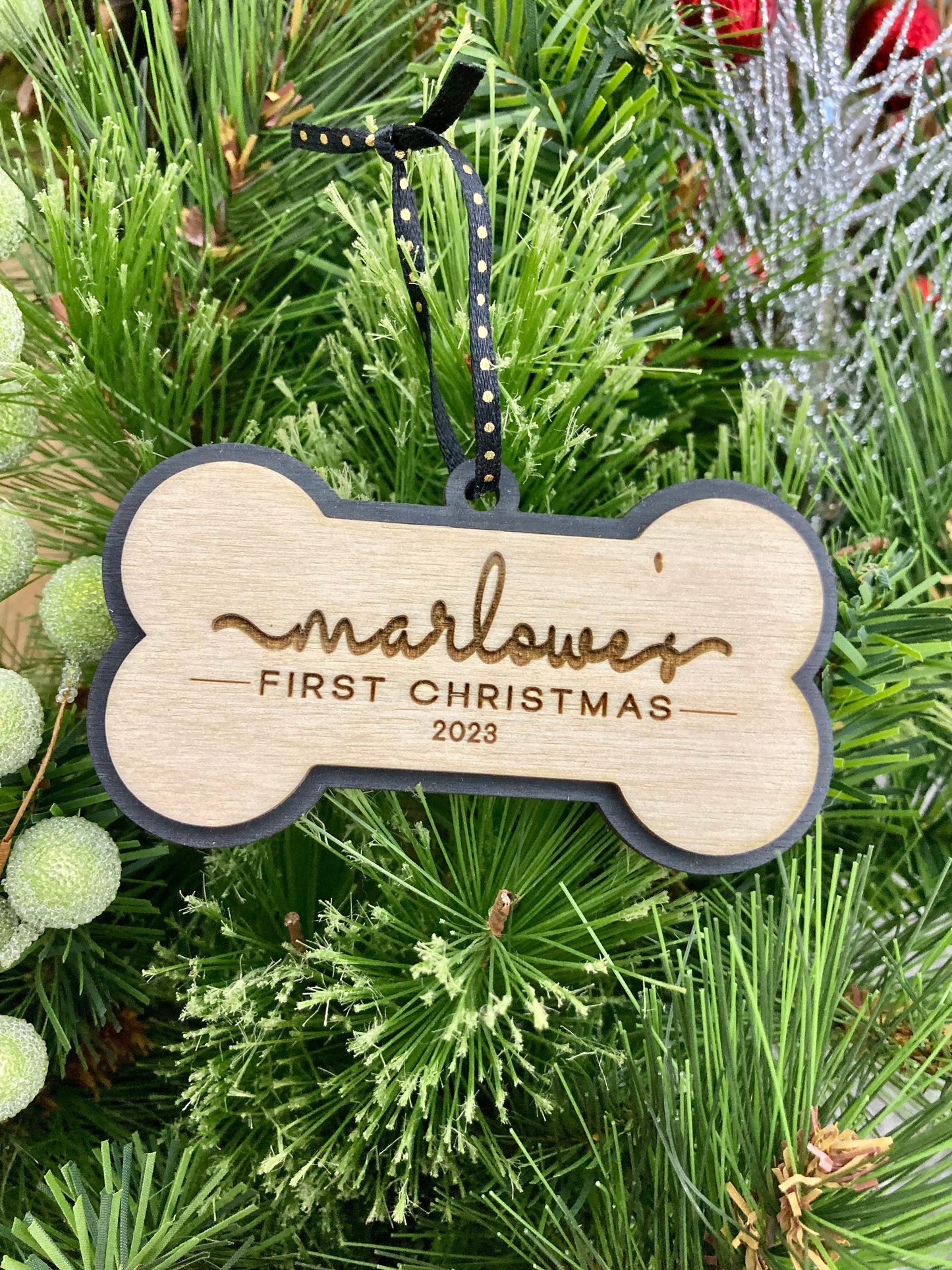 Personalized Dog Bone Ornament | Laser Engraved Wood | Dog Ornament | Christmas Keepsake Ornament | Holiday Gift