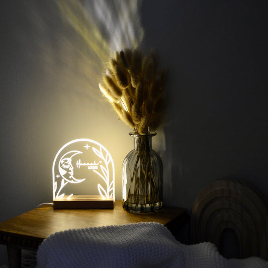 Personalized Acrylic Boho Moon Night Light | LED Night Light | Nursery | Kids Room | Baby Shower Gift