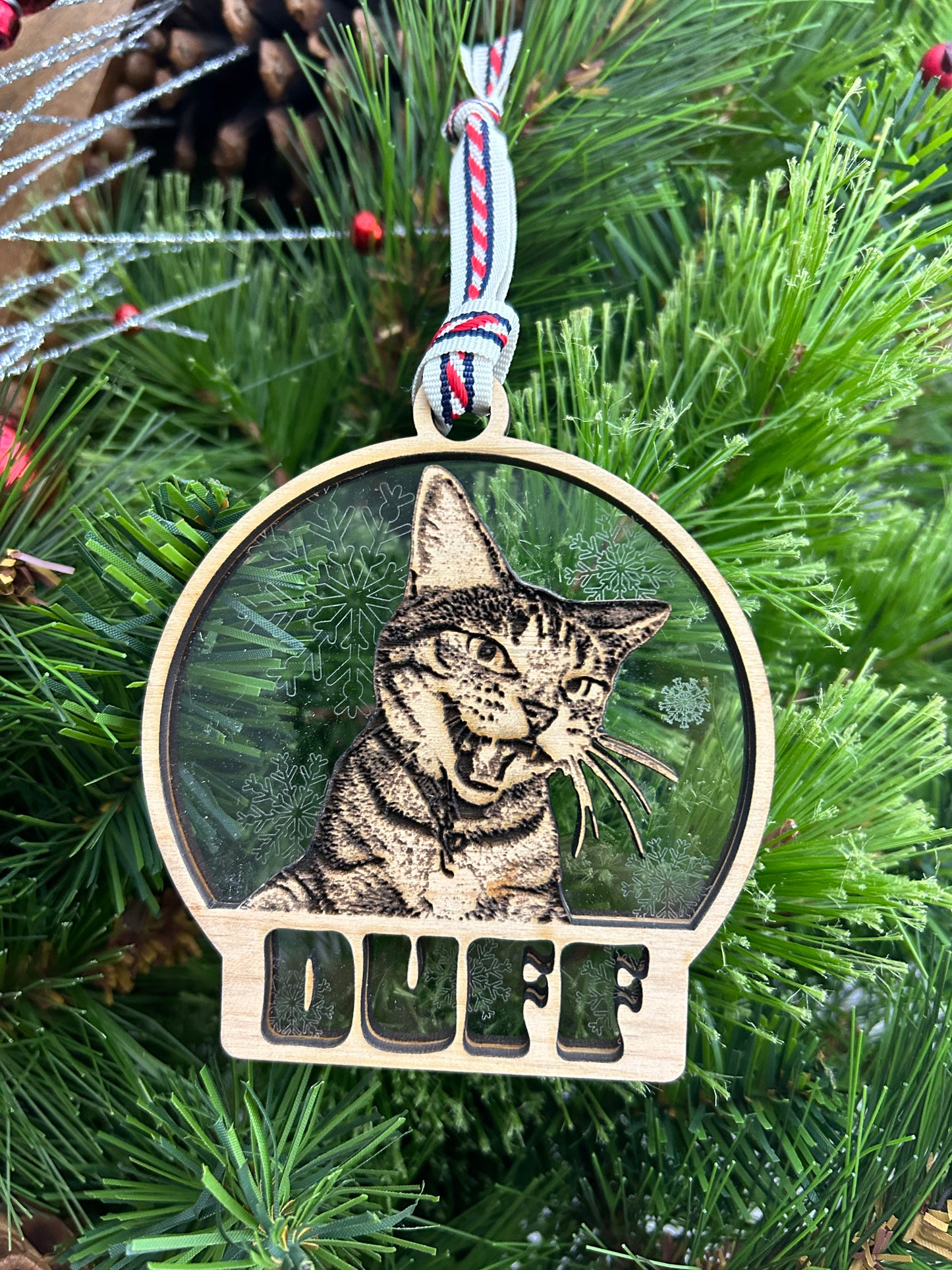 Personalized Pet Keepsake Ornament | Laser Engraved Wood and Acrylic Ornament | Pet Portrait | Christmas Ornament | Holiday Gift