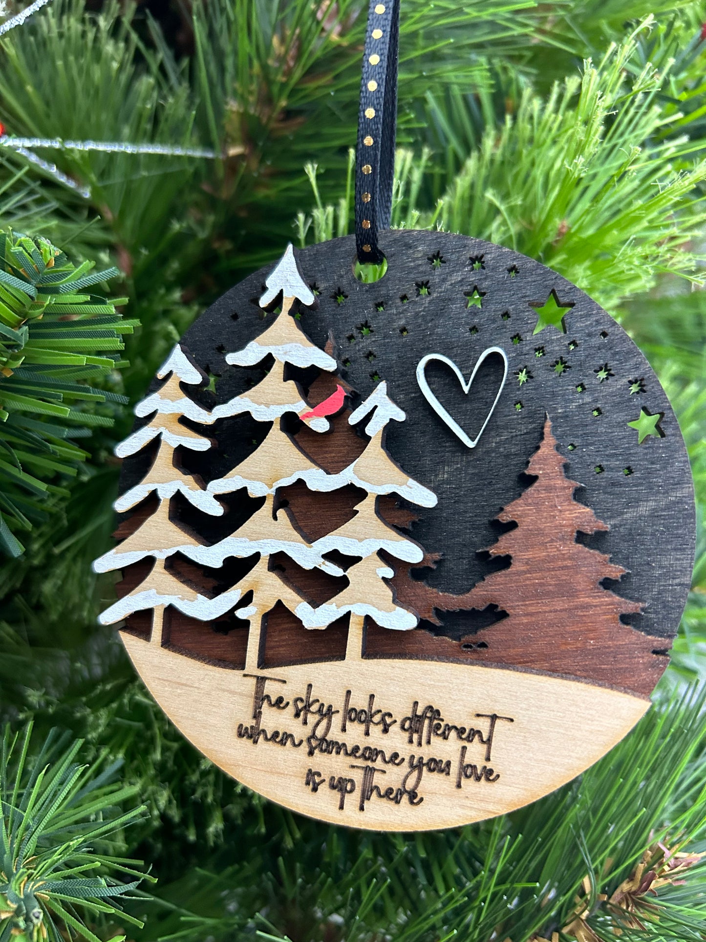 Personalized Memorial Ornament | Laser Engraved Wood Ornament | The Sky Looks Different | Christmas Keepsake Ornament | Holiday Gift