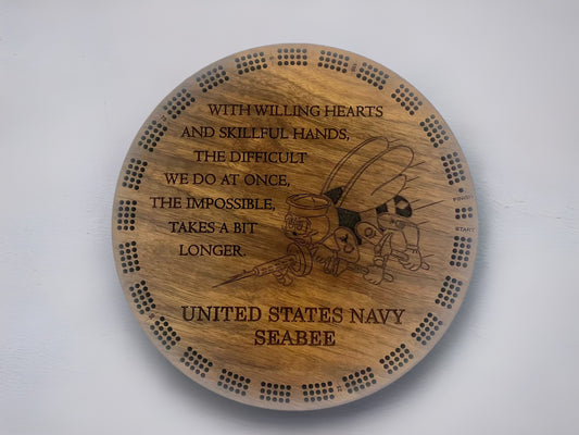 Personalized Navy Seabee Wood Cribbage Board | Laser Engraved Cribbage Board | Retirement Gift