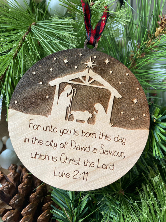 Nativity Ornament | Laser Engraved | Luke 2:11 | Christmas Keepsake Ornament | Holiday Gift