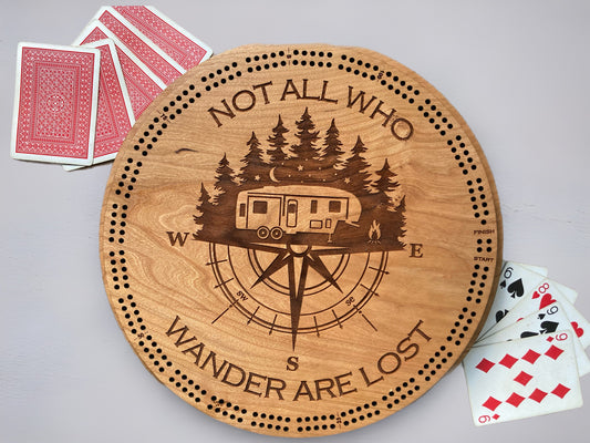 Adventurer Cribbage Board | Not All Who Wander Are Lost | Laser Engraved Cherry Cribbage Board | Retirement Gift